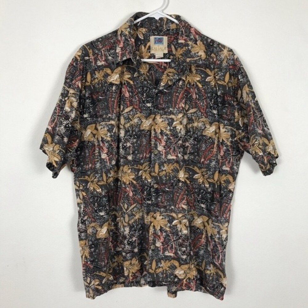 Avi by Kahala Handmade Palm Tree Print Button Down Hawaiian Shirt- Size Large